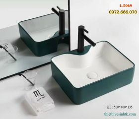 Lavabo đặt bàn bằng sứ màu xanh L-5069